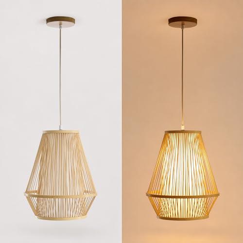 Image of 12 inch Boho Pendant Light, Bamboo Basket Hanging Lamp