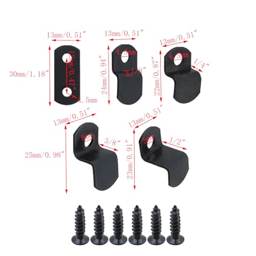Image of 50pcs Black Offset Canvas Clips Metal Photo Frame Clips Mirror Clamps Heavy Duty Offset Mirror Clips for Picture Frame Painting Blackboard, with Screws (10 pcs Each 0 /0 inch, 1 /8 inch, 1 /4 inch 3 /8 inch 1 /2 inch)