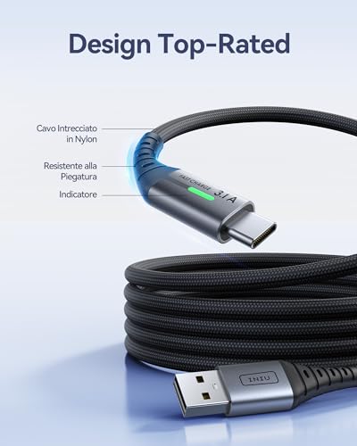 INIU Cavo USB Type-C, Cavo USB A a USB C 3,1A Ricarica Rapida [3Pezzi/0,5+2+2m] Lega Intrecciato in Nylon QC 3,0 Cavo Tipo C per iPhone 17 16 15, Samsung S25 24 Ultra, Xiaomi Huawei Pixel OnePlus ECC. - Immagine 3