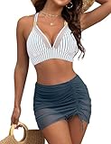 Blooming Jelly Womens High Waisted Bikini Sets Tummy Control Bathing Suit Modest Swim Skirt 2025?S, Striped Blue?