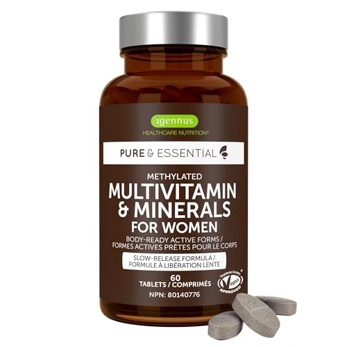 Igennus Methylated Women's Multivitamin with Gentle Iron, 21 Active Nutrients, Pure & Clean, All Day Nutrient Delivery, High Strength B-Vitamins, Easy-to-Swallow, 60 Vegan Tablets, 30 Servings