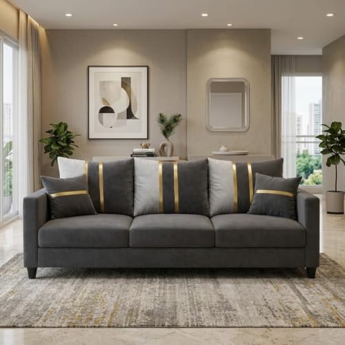 Image of Jester Plush Comfort Sofa | 3 Seater | Luxury Velvet Suede Fabric | Modern Living Room Sofa | Dark Gray