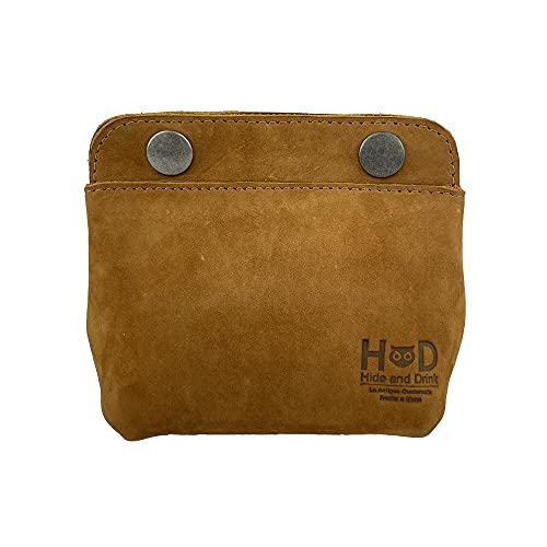 Hide & Drink Leather Double Snap Pouch Coin Purse Cash & Card Holder Cable Organizer Makeup Handmade (Old Tobacco)
