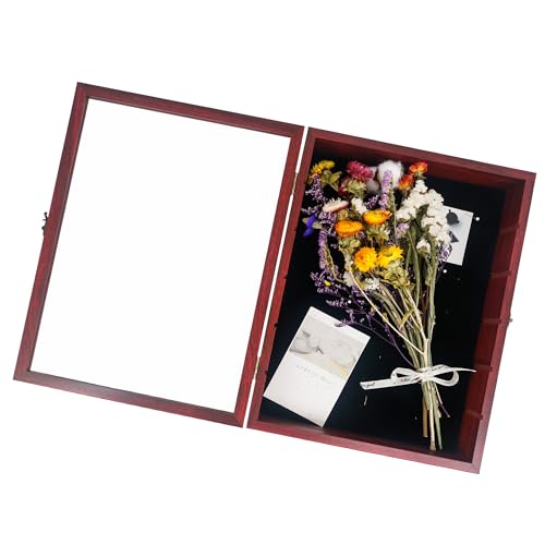 Image of Shadow Box Frame with Removable Shelves, Red 12x16 Deep Memory Box Display Case for Keepsake Collectibles, Coins Military Medals Pins Wedding Flowers