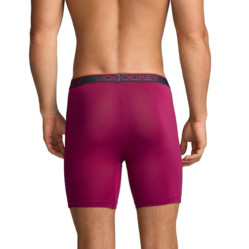 Jockey Men's Underwear Chafe Proof Pouch Microfiber 6" Boxer Brief - 3 Pack, Majestic Berry/Warm Trails/Battleship, L3