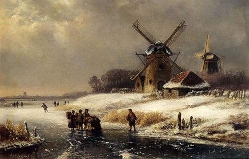 Lienzo Kleijn mulino a vento pintura invernal decoracion oficina elegante 60x90