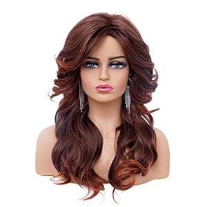 Rugelyss Vintage Wigs Dark Brown Rednish Maroon Wig for Women Lady Natural Synthetic Full Wigs for 70s Cosplay Costume Disco Hair Wig