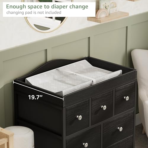 Image of BOLUO Changing Table Dresser with Storage, Baby Dresser with Changing Table Top Diaper Changing Station with 7 Fabric Drawers for Nursery Modern