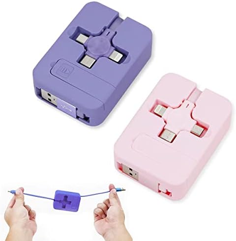3 in 1 Multi Retractable Charging Cable, Multiple Retractable USB Cable Fast Charger Cord, 3 in 1 Fast Charging Charger Cable for USB C/Micro USB/IP Connectors Compatible with Cell Phones 2 Pack