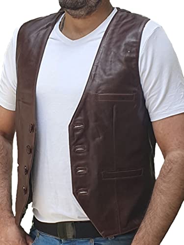 Overdrive Mens Sheep Genuine Leather Casual Western Vintage Biker Motorcycle Cruise Riding Vest Waistcoat Conceal Gun Pockets3