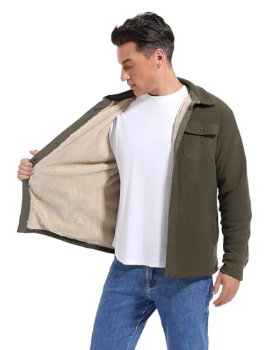 Men's Polar Fleece Warm Sherpa Lined Shirt Jacket for Men Thick Button Down Jacket with Multi Pockets4