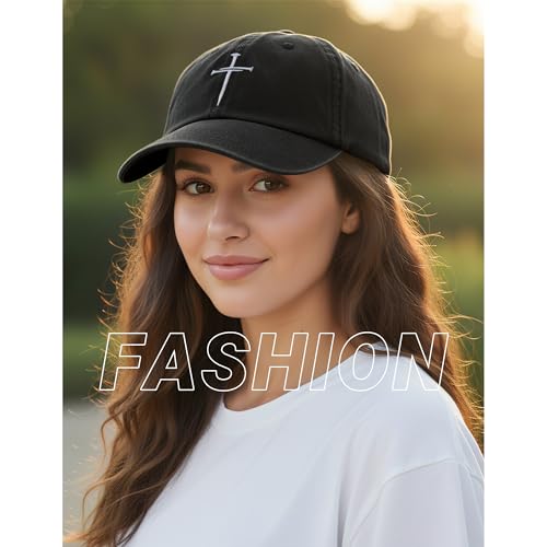 Image of Christian Hats for Men Women,Jesus 3 Nail Cross Hat Christian Religious Gifts for Birthday /Christmas,Black and Silver