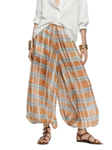 Women Harem Pants Wide Leg Baggy Palazzo Pants Elastic Waist Vacation Trousers Casual Going Out Streetwear