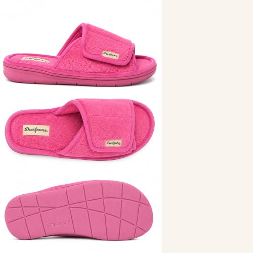 Image of Dearfoams Mickey Adjustable Terry Slide, Memory Foam Washable Open Toe Indoor Summer House Slippers