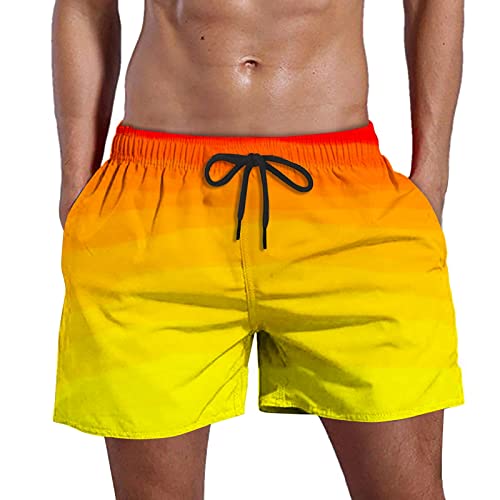 SRZYMJ Badeshorts Herren Kurz Gelb Herren Badehose Sommer Badeshorts 3D Druck Schnell Trocknend Hawaii Surf Schwimmhose Sporthose Leinen Shorts Herren Sporthose Kurz Cargohose Chino Hose Kurz 6XL