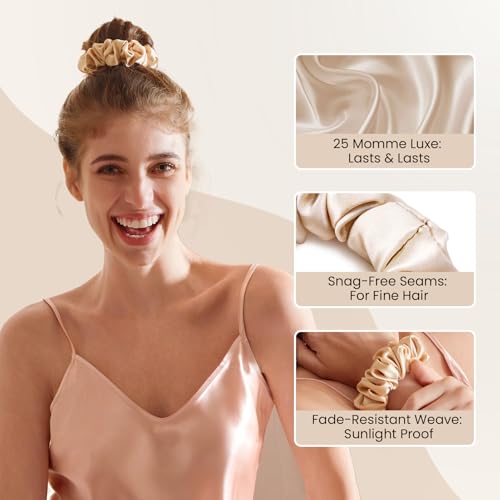 Image of THXSILK 100% Mulberry Silk Chunky Scrunchies 3-Pack, 25 Momme Thick Voluminous No Damage Hair Ties for Women, Medium Ponytail Holders for All Hair Types(Beige, Light Purple, Pink)