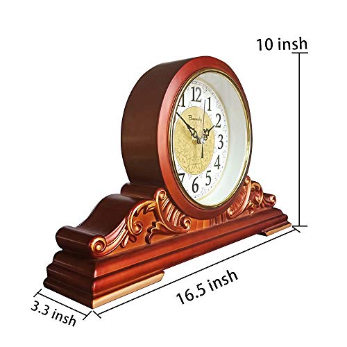 Beesealy Mantel Clock, Antique Desk Clock, Modern Quartz Movement-Continuous Scanning (Ultra-Quiet), Suitable For Mantel/Desktop, Living Room Decoration (Brown) #TOP5