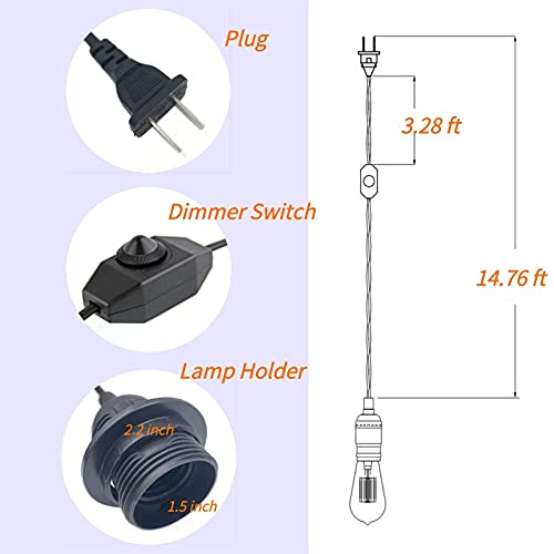 Pendant Light Kit With Dimmer Switch 15 Feet Hanging Lamp Cord Set Plug In Edison Light Bulb Socket Rope For E26 E27 Diy Swag Light Fixtures #TOP4