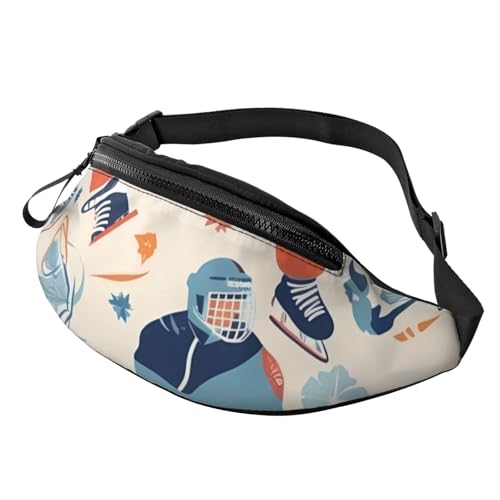 Hockey Elements Creative Patterned Fanny Pack for Men Women Fashion Running Waist Packs Waterproof Crossbody Bags Everywhere Belt Bag with Adjustable Strap Sports Hip Pack for Travel Wallet