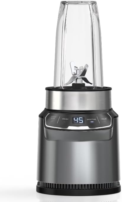 Niinjja Nutri Pro Compact Personal Blender, 18 Oz and 24 Oz To Go Cups & Spout Lids, Auto iQ Technology, 1000 W, Smoothies, Crush, Stone Silver (model BN 400)