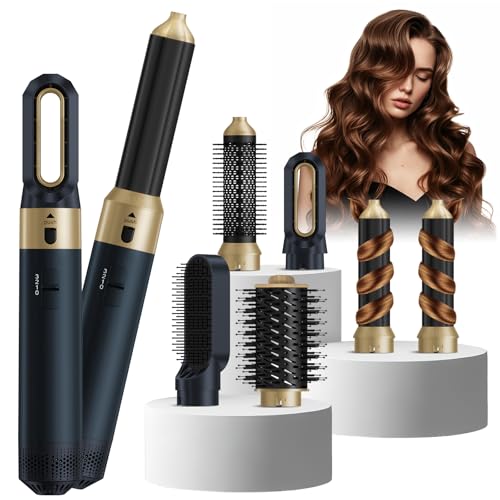 6 en 1 Cepillo Secador de Pelo,Hair Styler- Wrap 1000W,Cepillo de Aire Caliente Set, Elimina El Frizz, 3 Temperaturas, cepillo electrico Pelo, cepillo Alisador, Rizador, Voluminizador (Azul)
