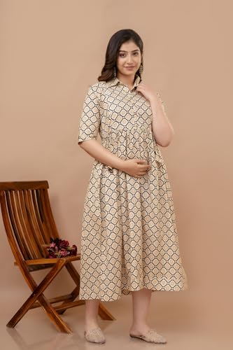 Image of Maternity Feeding Anarkali Kurti Dress for Women | Cotton Nursing Kurta with Both Side Zippers | Pregnancy & Nursing Wear | Comfortable Ethnic