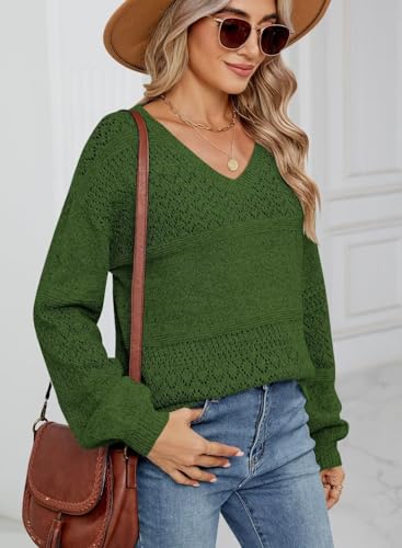 Image of JOCAFIYE Womens Sweaters Casual Long Sleeve V Neck Lightweight Hollow Out Pullover Sweater Tops