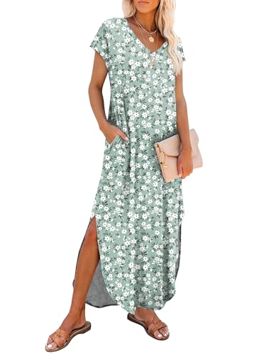 Image of RUMIA Summer Maxi Dresses for Women Cap Sleeve Long Sundress with Pockets