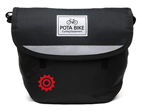 POTA BIKE(ポタバイク) シンプルフロントバッグ for ミニベロ (ブラック生地/赤マーク) POTA BIKE(ポタバイク) シンプルフロントバッグ for ミニベロ (ブラック生地/赤マーク)