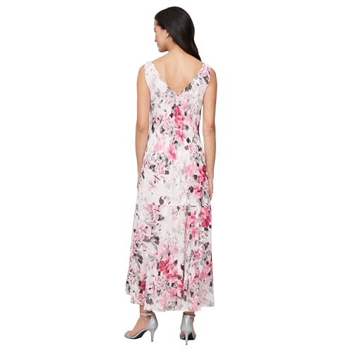 Image of Alex Evenings Women's Formal Sleeveless Cowl Neck Floral Print Gown with Shawl, Wedding Guest, Mother of The Bride Dress