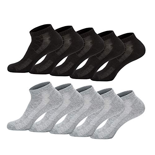 YOUCHAN Calcetines Hombre Mujer 10 Pares Deporte de Algodón Medio Cortos Calcetines Transpirable Unisex-Negro-Gris-39-42