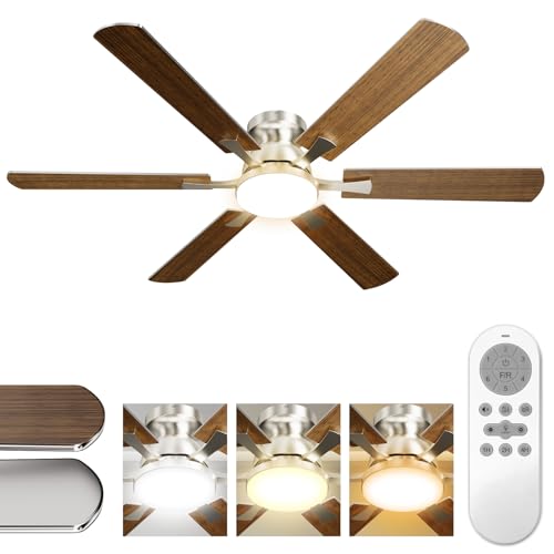 Airwit 132cm Grand Ventilateur Plafond avec Lumiere Double Face Pale, Ventilateur Plafond Silencieux avec Telecommande pour Chambre Salon, 6 Vitesses (Montage en Plafonnier)