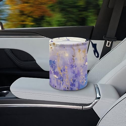 Image of Purple Dragonfly Mini Car Trash Bin Car Garbage Can Car Storage Bag Waterproof Multipurpose Car Organizer Car Accessories for Women Interior