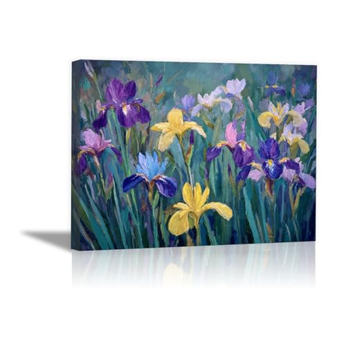 Tableau végétal iris impressionnistes pour décoration salon et bureau 60x80cm