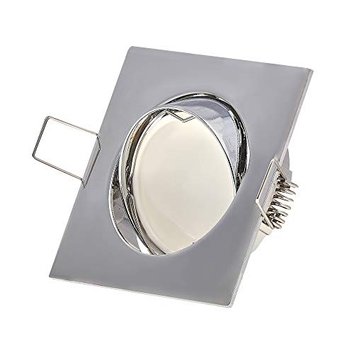 6x LED Einbaustrahler Set Eckig, Silber, 5 Watt, Kaltweiß – Schwenkbar, Dimmbar, Für 75 Mm Bohrloch, 12V