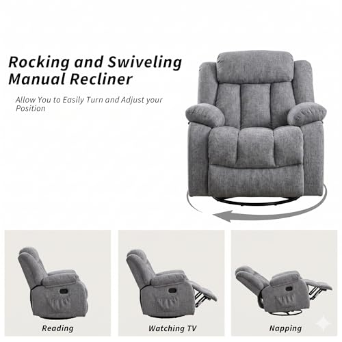 Image of Amazon Brand - Solimo Stark | Single Seater Sofa Recliner | Rocking, Revolving and Recline Manual Recliner (Velvet Grey) | 1 Year Warranty