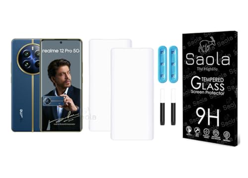 Image of Saola 2-Pack UV Curved Tempered Glass for Realme 12 Pro | 9H Hardness | Edge-to-Edge Full Screen Coverage | UV Light Installation | Scratch Resistant | Case Friendly Screen Protector. (6.7 Inches)