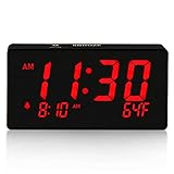 BOCTOP Desk Digital Alarm Clock, Large Numbers Red 6' LED Display, with USB Port for Charging, 0-100% Brightness Dimmer, Temperature, Snooze , Adjustable Alarm Volume，Small Bedside Clocks.