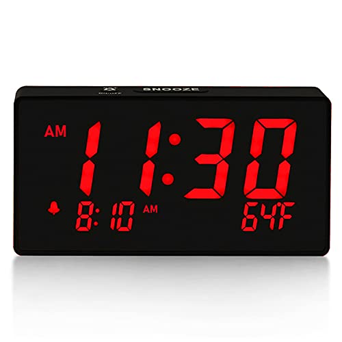 BOCTOP Desk Digital Alarm Clock, Large Numbers Red 6