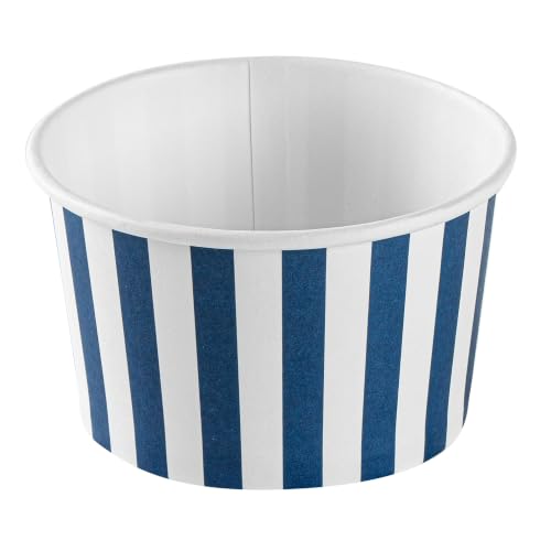 Image of Coppetta 5 Ounce Dessert Cups, 50 Disposable Ice Cream Cups - Lids Sold Separately, Sturdy, Blue And White Paper FroYo Bowls, Striped, For Hot And Cold Foods, Perfect For Gelato - Restaurantware