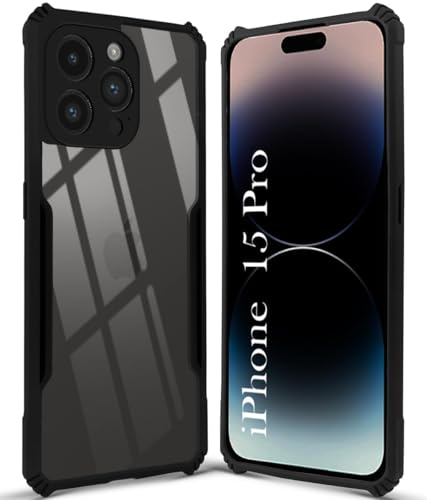 Image of Jkobi Back Case Cover for iPhone 15 Pro (Shockproof with Polycarbonate Clear Panel | Black)