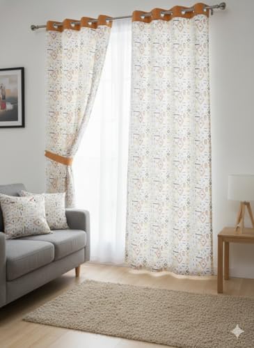 Image of Dekor World 2 Pieces Cotton Tribal Diamond Collection for Bedroom and Living Room (Orange, Window: 42x60 Inches)