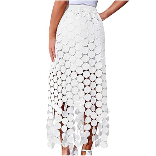 JOAU Womens Hollow Out Polka Dot Tassels Maxi Skirts Summer High Waisted Boho Fringe Hem Flowy Beach Long Skirt with Lined4