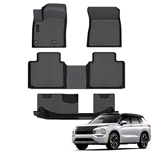 Auxko All Weather Floor Mats Fit for Mitsubishi Outlander 2026-2022(Not phev or Sport) TPE Rubber Liners Outlander Accessories All Season Guard Odorless Anti-Slip Floor Mats 3 Row