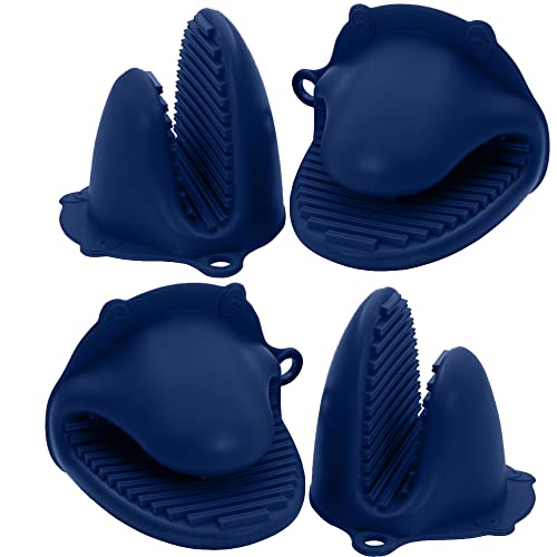 Gorilla Grip Mini luvas de silicone resistentes ao calor, conjunto de 4, luvas de luva de forno à prova d'água, sem BPA, design texturizado, melhor aderência, protege as mãos, punhos de aperto de dedo de cozinha para cozinhar, azul
