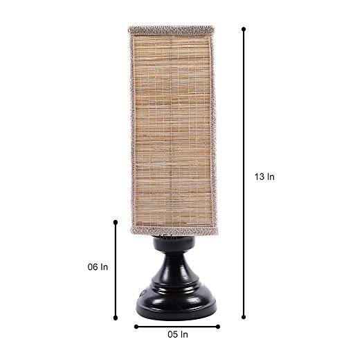 Image of tu casa Natural Bamboo Shade with Black Metal-Iron Base Table Lamp | Elegant Bedside & Desk Lamp for Bedroom, Living Room, Office, Home Decor & Gifting (Height : 13 Inch /No Blub Included)