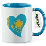 Huuraa Kaffeetasse Kasachstan Flagge Herz 330ml Blau Keramik Kaffeebecher Geschenkidee