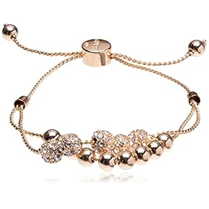 GUESS-Womens-Double-Row-Round-Bead-and-Fireball-Slider-Bracelet GUESS Gold-Tone Two Row Beaded Slider Bracelet