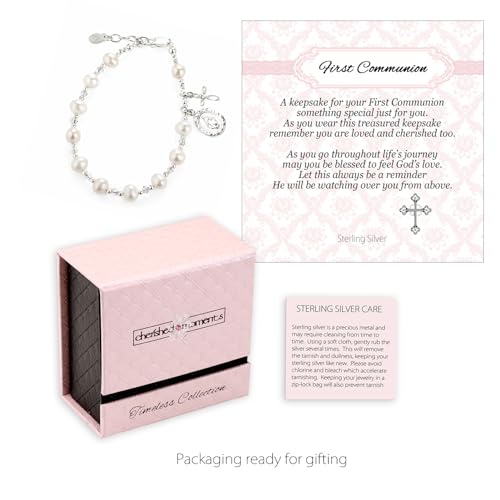 Image of Cherished Moments Girls .925 Sterling Silver and 14K Gold-Plated Cultured or Simulated Pearl Bracelets for First Communion Gifts with Poem and Gift Box