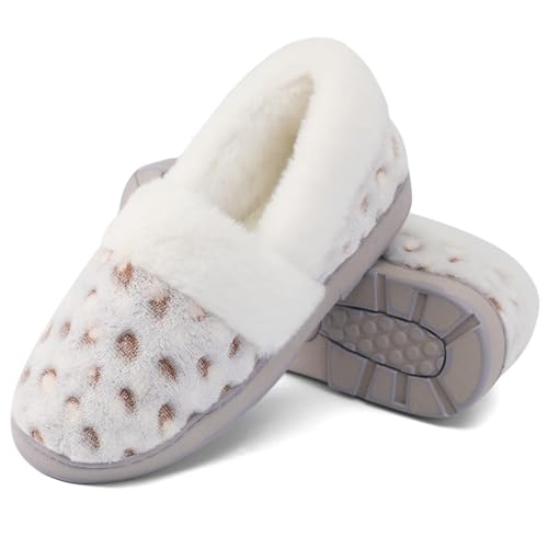 Bigwow Women's Slippers Soft Fuzzy Plush Lined Slip On Loafer with Memory Foam Warm House Slipper Anti-Slip Indoor Outdoor Shoes3